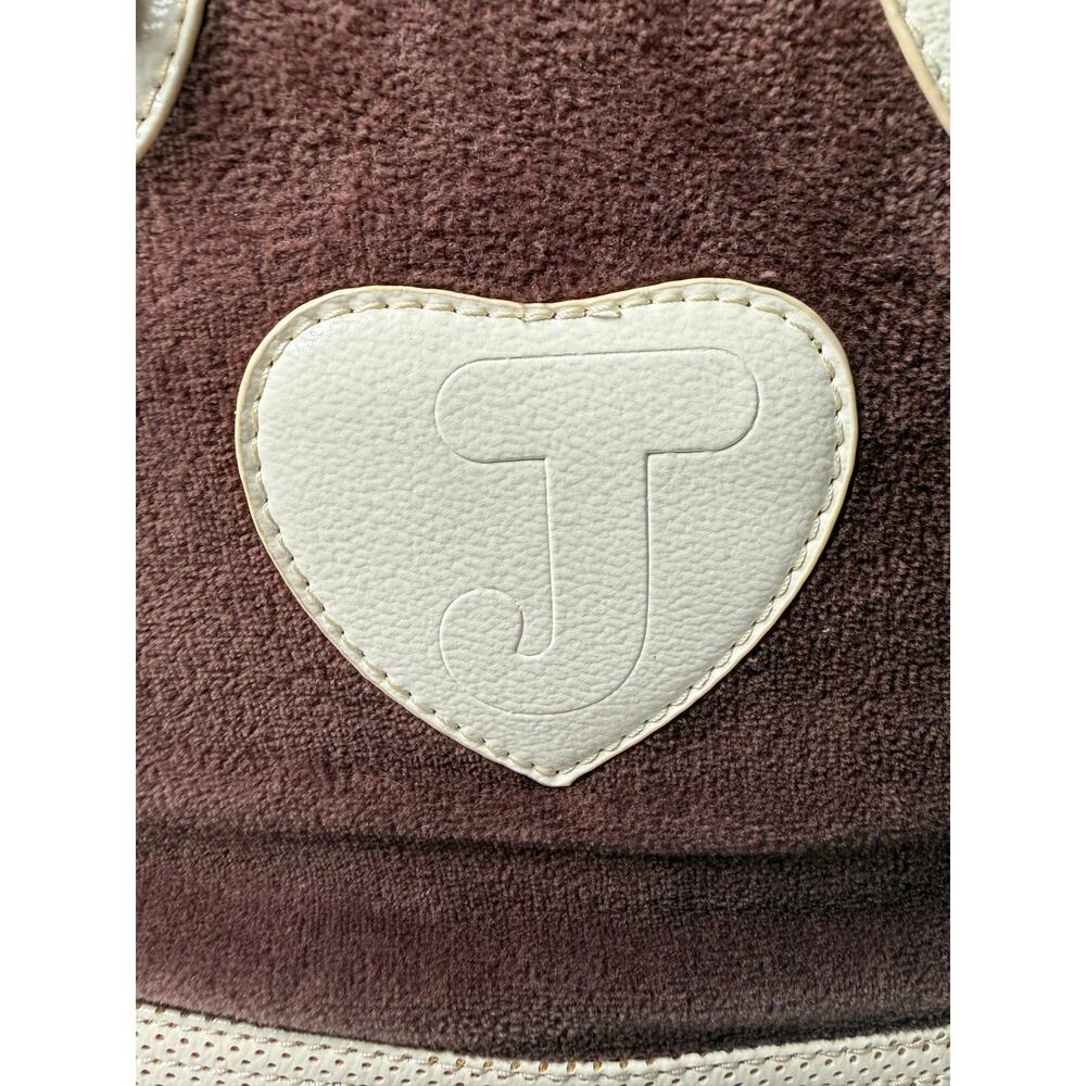 Juicy Couture Y2K Velour Bowler Satchel Bag Brown Cream Gold Womens Shoulder - Picture 5 of 16